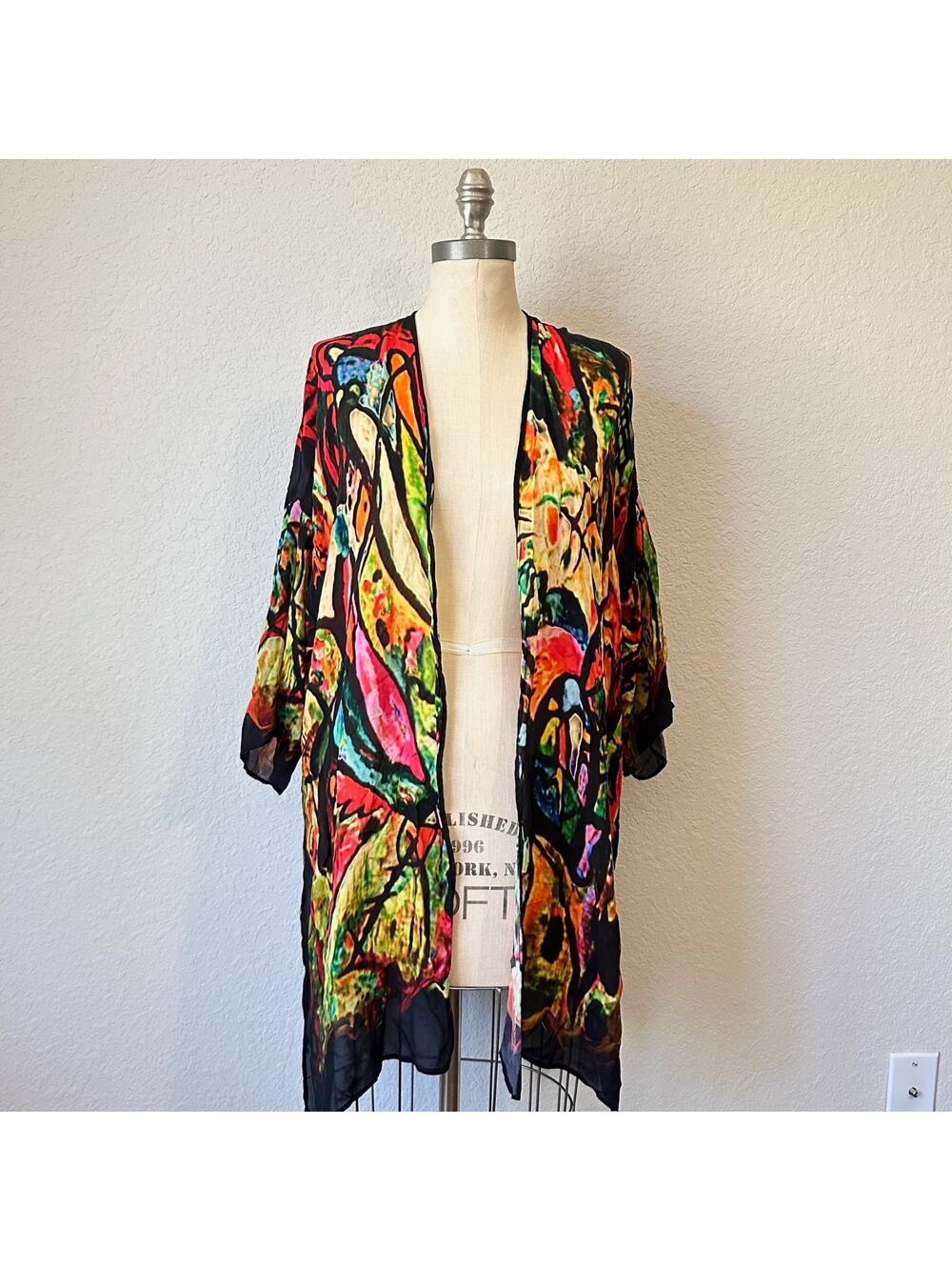 DILEMMA Kimono Duster Colorful Abstract Art to Wear Artsy Hand Painted